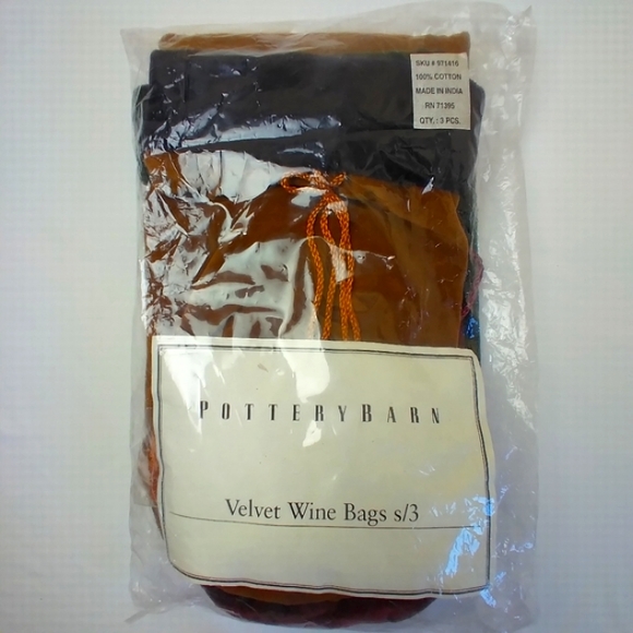 Pottery Barn Velvet Wine Bag Multi Color Trio Set - Picture 4 of 11